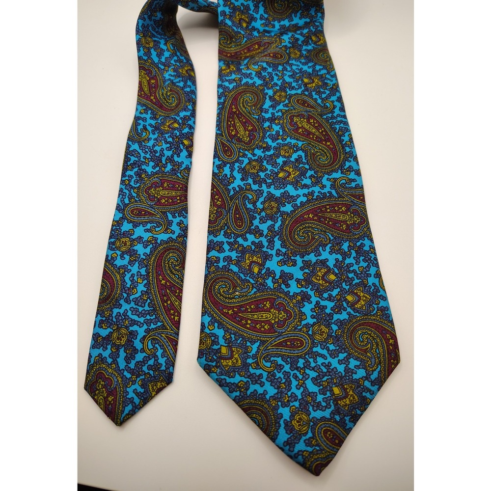 Gordon Davis Paisley Silk Necktie Blue Red Gold Classic Men's Formal‎